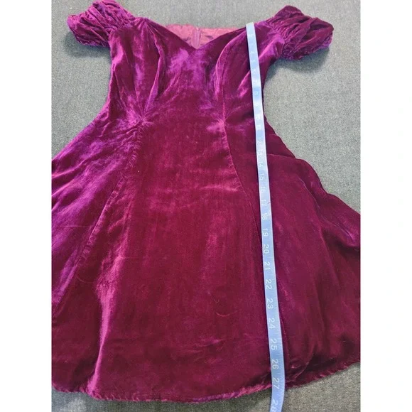 Vintage 80s Off The Shoulder Fit Flare Mini Dress Magenta Size XS Poofy Party - Picture 14 of 15